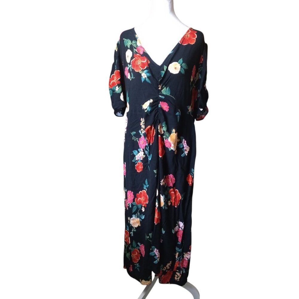 Old Navy Women's 2X Maxi Ruched High-Low Multicolor Floral Dress Boho Travel